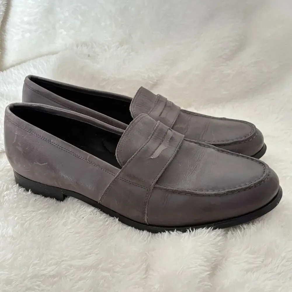Calvin Klein Mens Loafers 10.5 Gray Leather Dress Shoes Career Work
